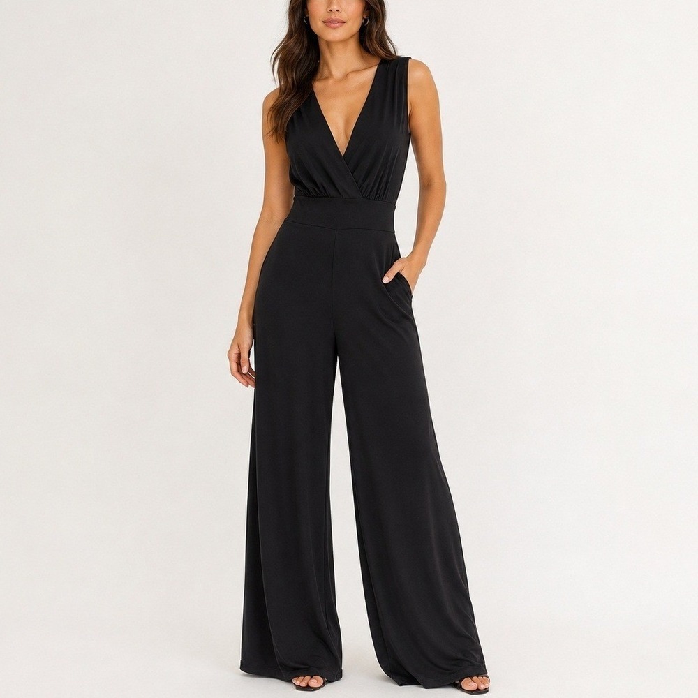 Soft Surroundings Penelope Jumpsuit LP Black Wide Leg Sleeveless